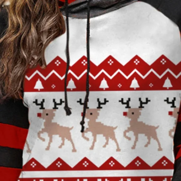 Reindeer Hoodie – Soft Snowflake Print Long Sleeve Drawstring - Picture 5 of 9